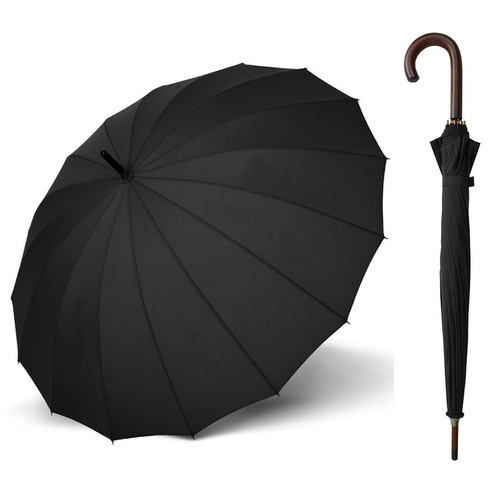 Doppler London 16 Rib Wood Umbrella Black