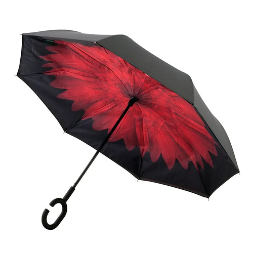Outside-In Inverted Umbrella Black/Red Flower